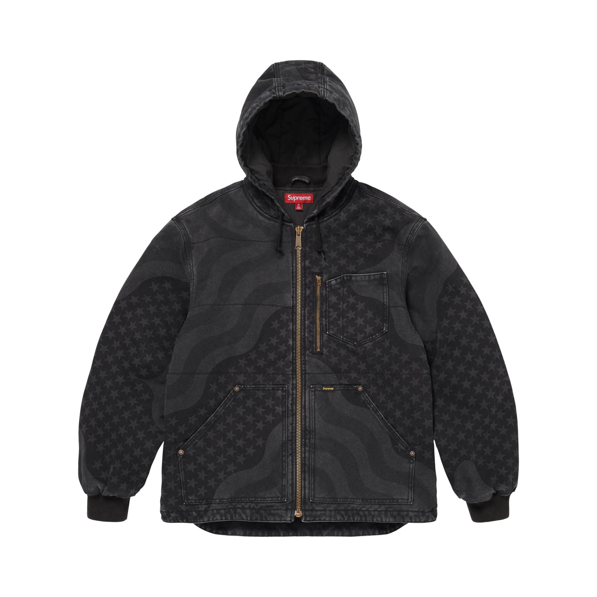 Buy Supreme Flag Quilted Hooded Work Jacket 'Black' - SS26J60