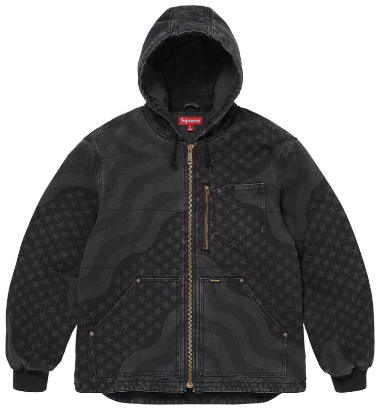 Supreme Flag Quilted Hooded Work Jacket Black
