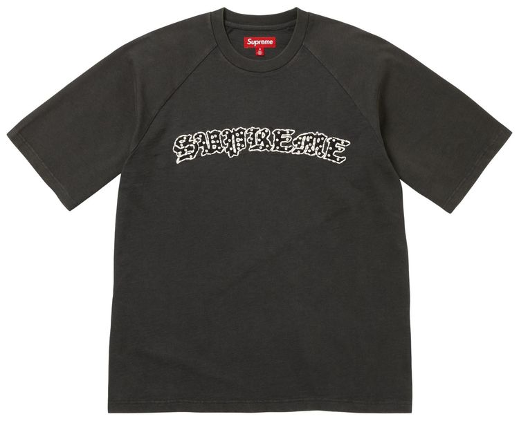 Supreme Rhinestone Raglan Short Sleeve Top Black