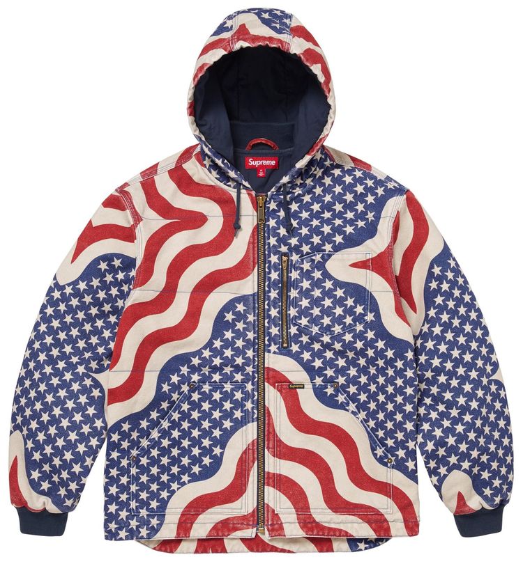 Supreme Flag Quilted Hooded Work Jacket Multicolor