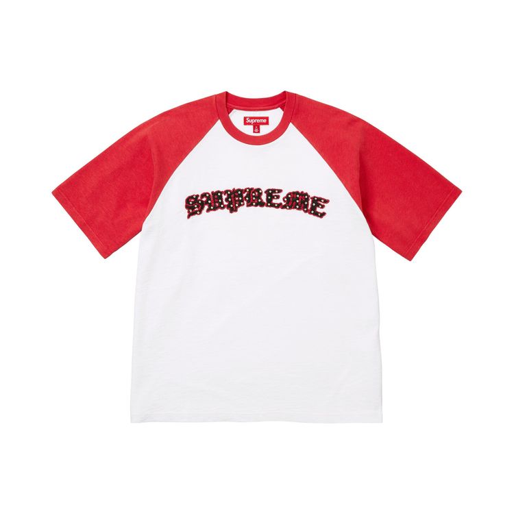 Supreme Rhinestone Raglan Short Sleeve Top White