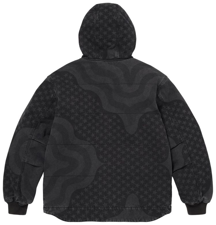 Supreme Flag Quilted Hooded Work Jacket Black