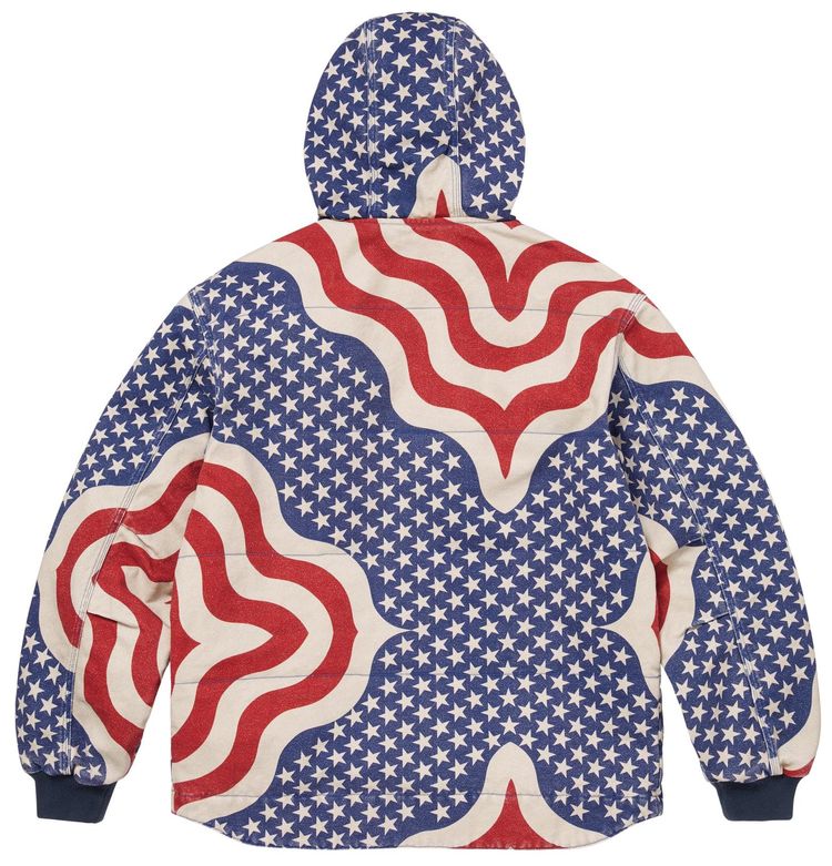 Supreme Flag Quilted Hooded Work Jacket Multicolor