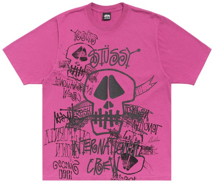 Stussy Skulls Tee Pigment Dyed Berry