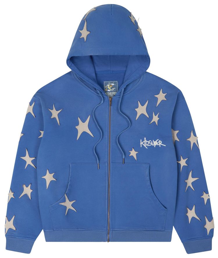 KidSuper Stars Patchwork Washed Hoodie Blue
