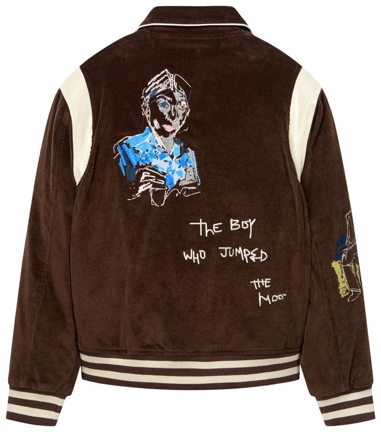 KidSuper Washed Corduroy Embroidered Faces Jacket Brown