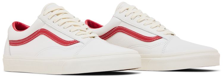 Vans Old Skool Vintage Leather   Blanc De Blanc Red