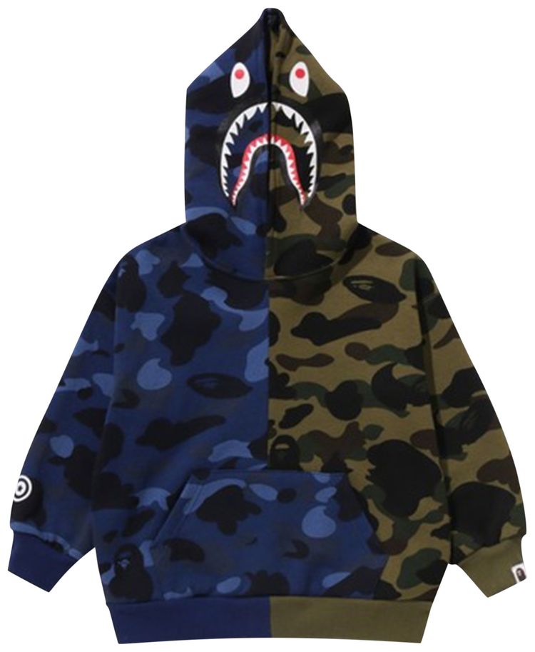BAPE Split Camo Shark Relaxed Fit Pullover Hoodie Navy Green