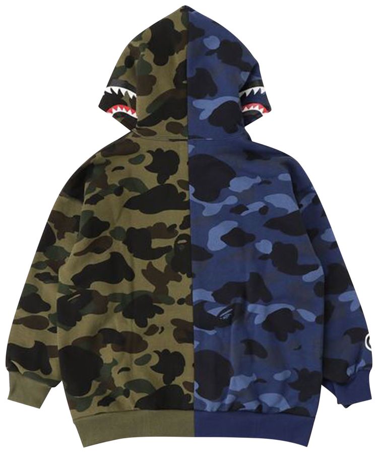 BAPE Split Camo Shark Relaxed Fit Pullover Hoodie Navy Green
