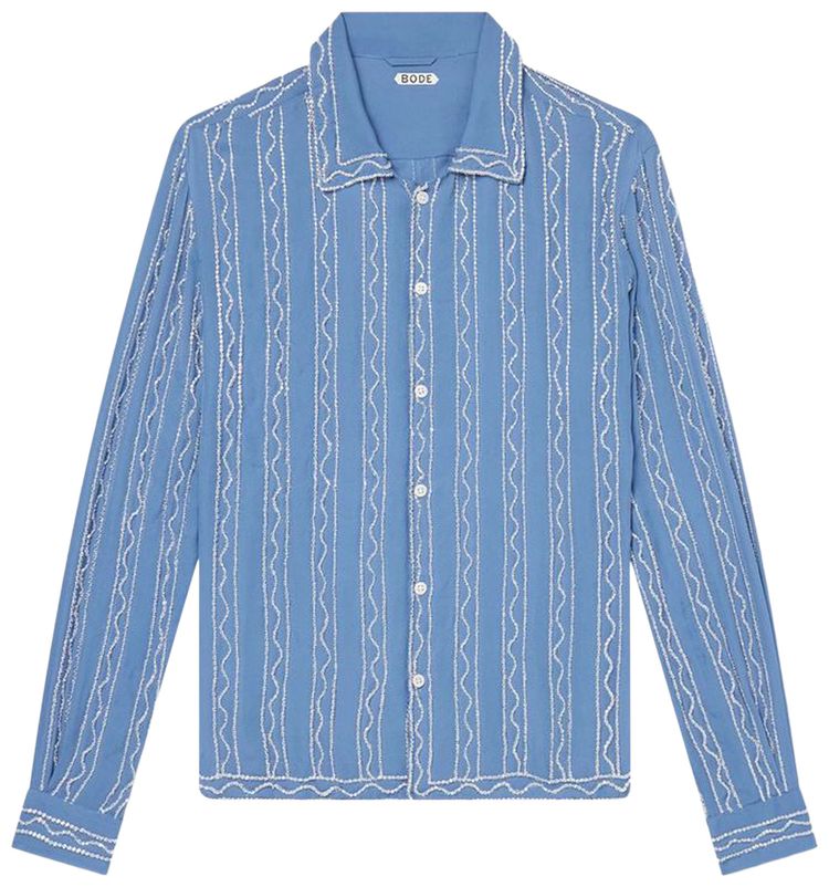 Bode Beaded Sea Stripe Shirt Blue