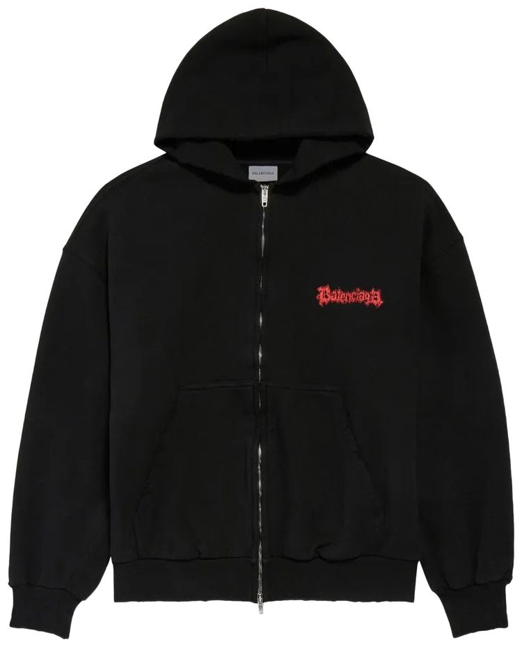 Balenciaga Medium Fit Zip Up Hoodie Black