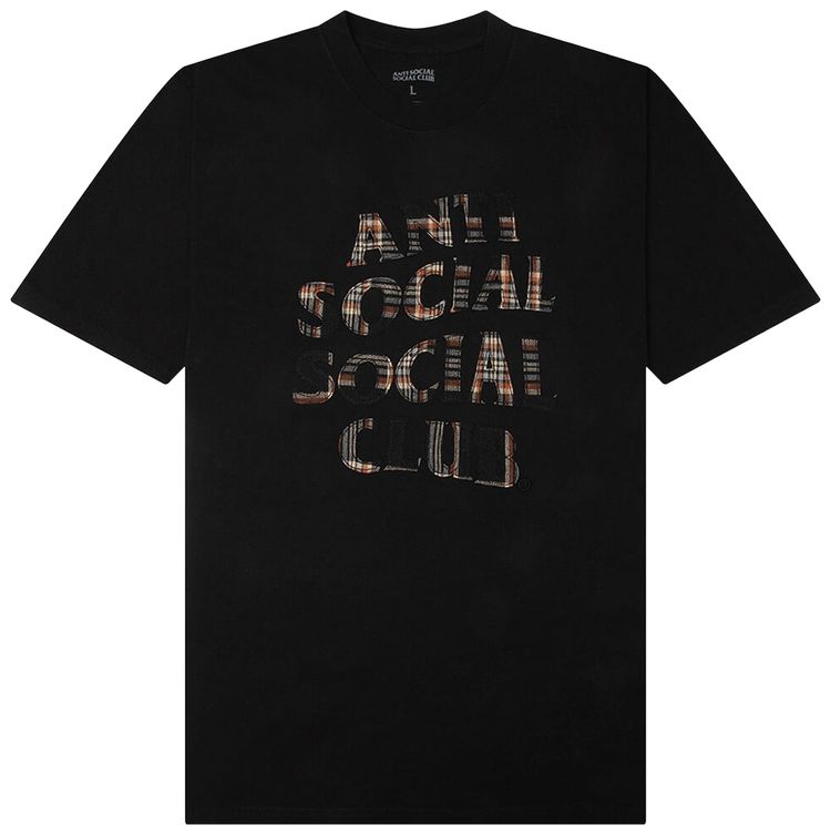 Anti Social Social Club Plaid Applique T Shirt BlackPlaid