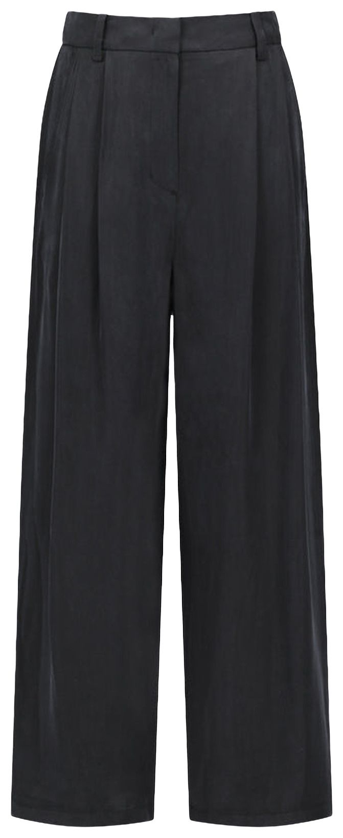 Amomento Cupro Two Tuck Wide Pants Black