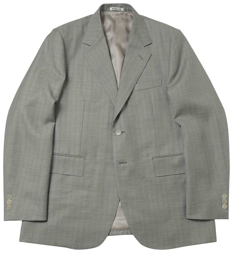 Auralee Bluefaced Wool Jacket Khaki Grey Stripe