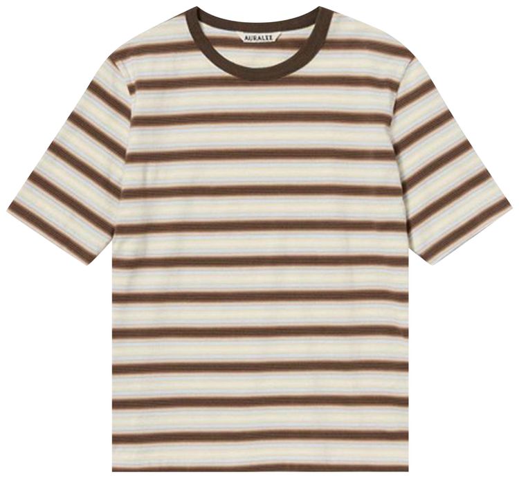 Auralee Gradient Stripe Jersey Tee Fade Brown Stripe