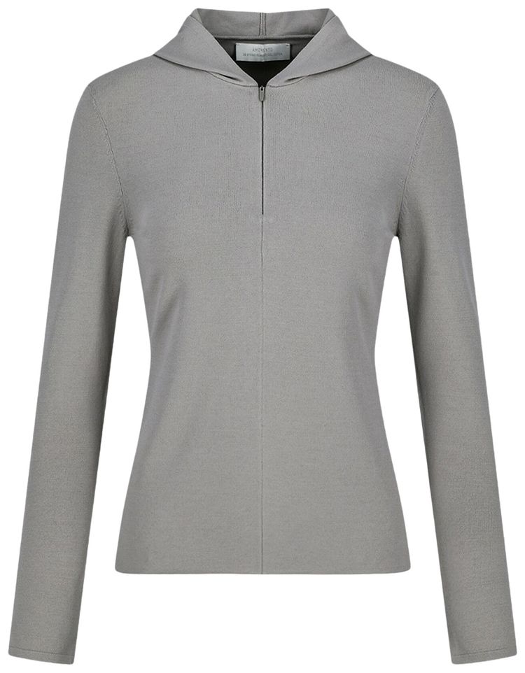 Amomento Half Zip Up Hoodie Knit Grey Beige