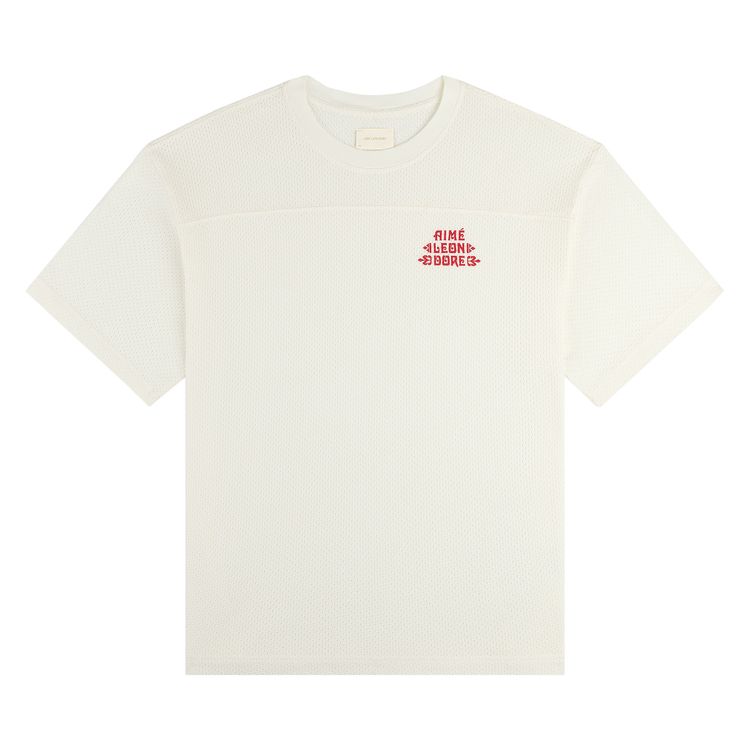 Aime Leon Dore Pointelle Stacked Logo Tee Coconut Milk