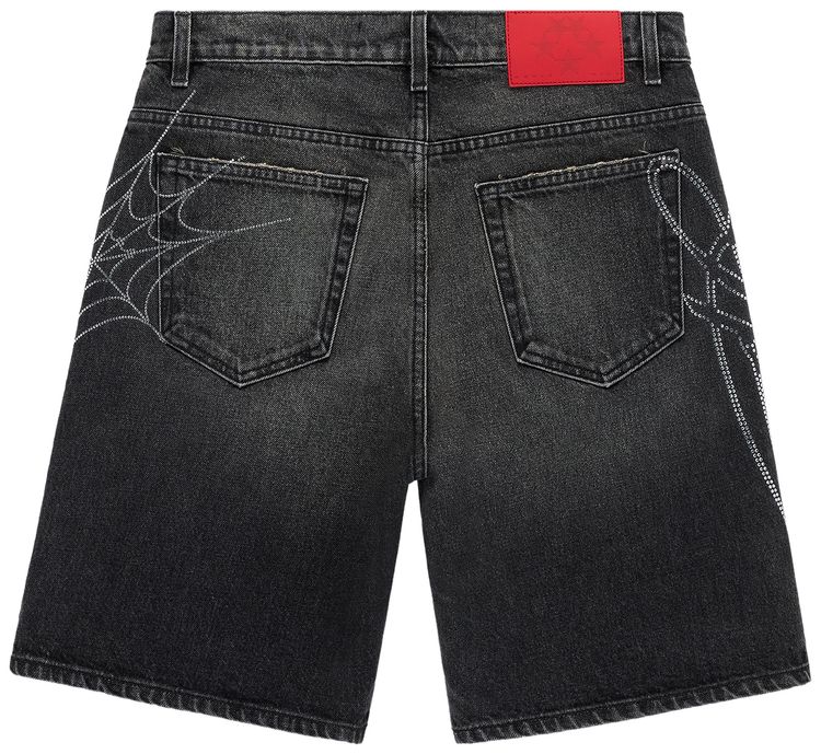 Sp5der Script Web Denim Short Black Wash