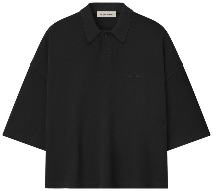 Fear of God Essentials Signature 90s Cropped Polo Vintage Black