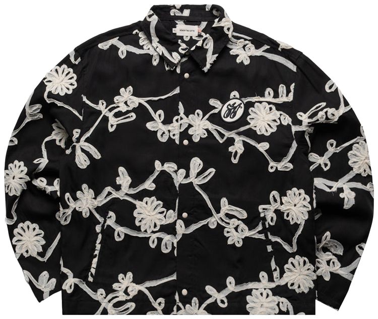 Honor The Gift Floral Ribbon Button Up Shirt Black