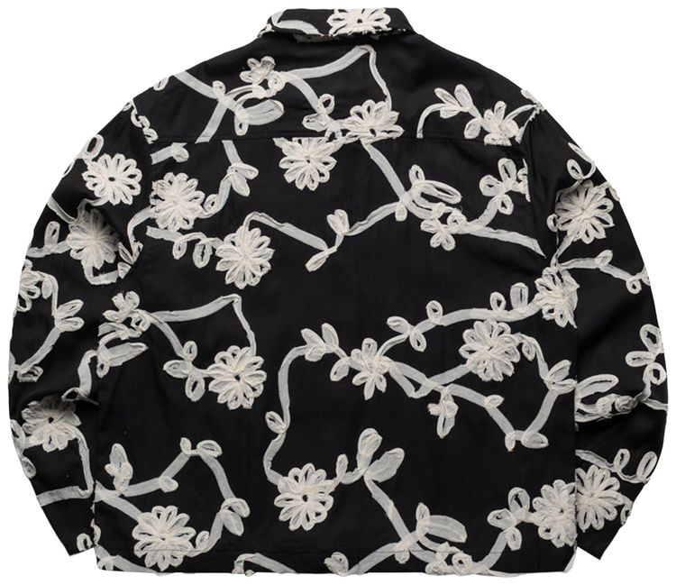 Honor The Gift Floral Ribbon Button Up Shirt Black