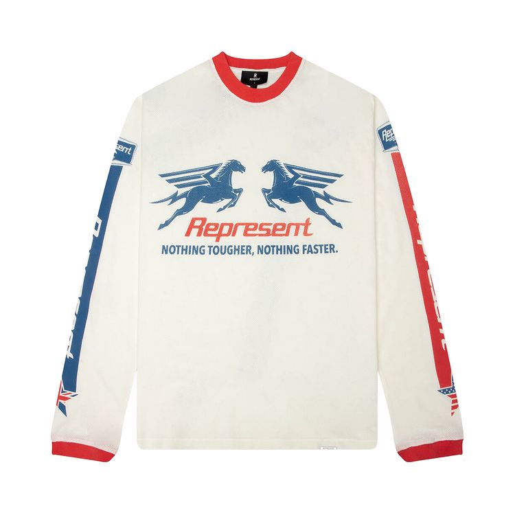 Represent Clo Mesh Pegasus Long Sleeve T Shirt Flat White