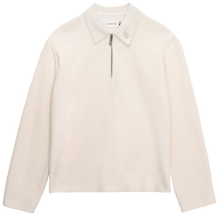 Honor The Gift Wavy Knit Long Sleeve Polo Shirt Bone