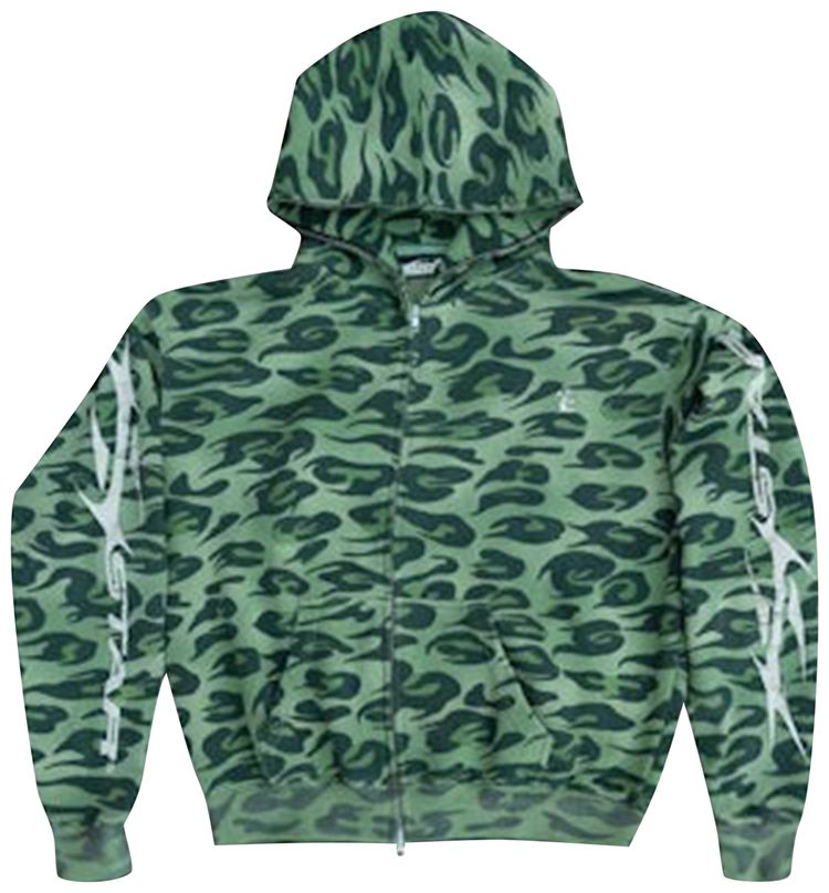 Hellstar Cheetah Zip Up Hoodie Green