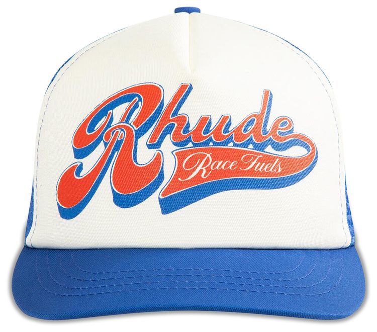 Rhude Pit Stop Trucker Hat WhiteBlueRed