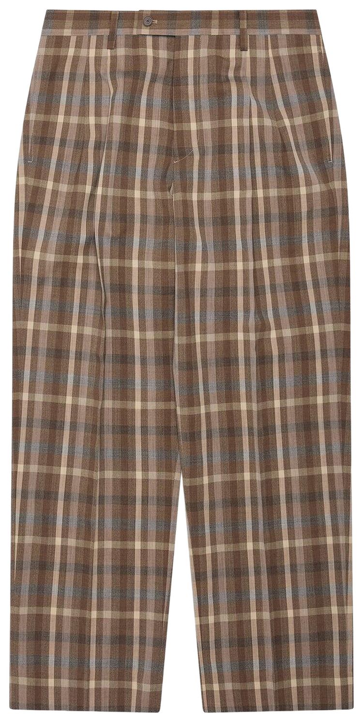 Auralee Super Fine Tropical Wool Check Two Tuck Slacks Top Brown Check
