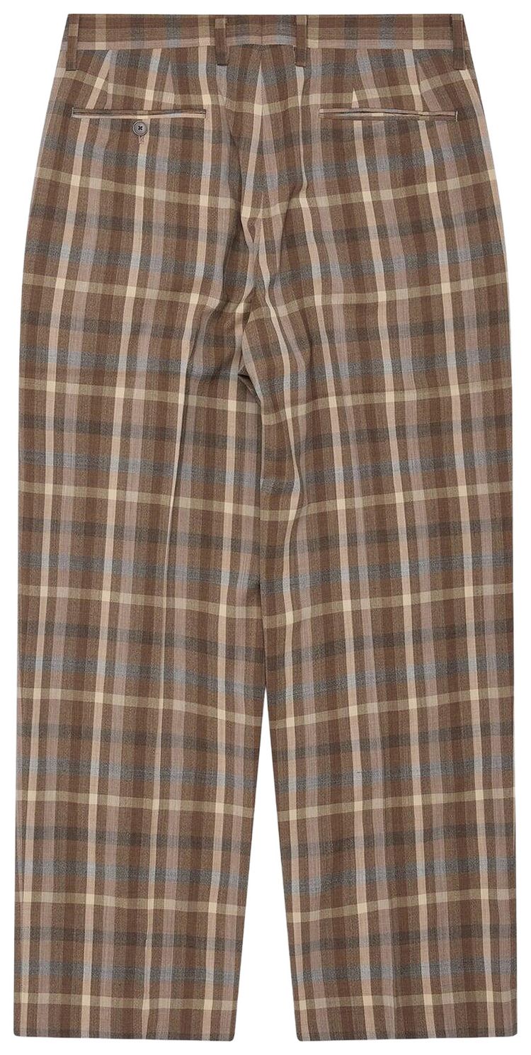 Auralee Super Fine Tropical Wool Check Two Tuck Slacks Top Brown Check