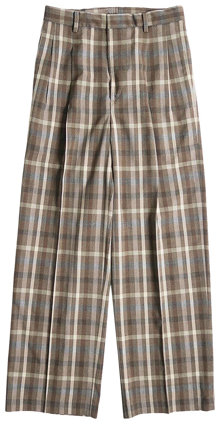 Auralee Super Fine Tropical Wool Check Two Tuck Slacks Top Brown Check