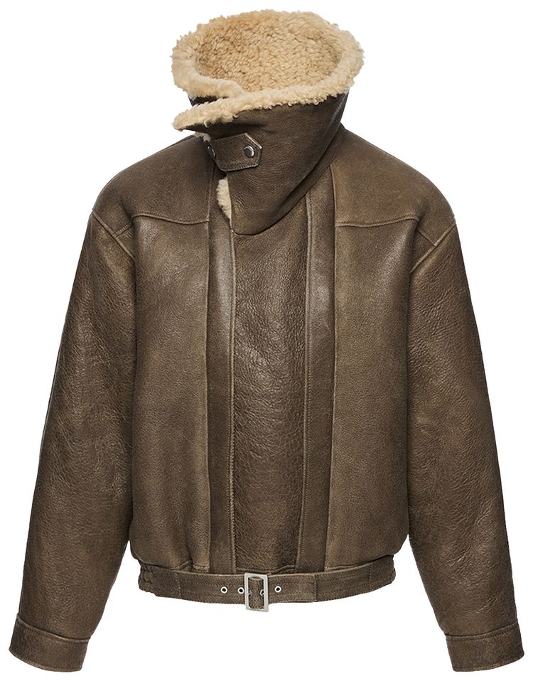 Magda Butrym Leather Shearling Jacket Brown