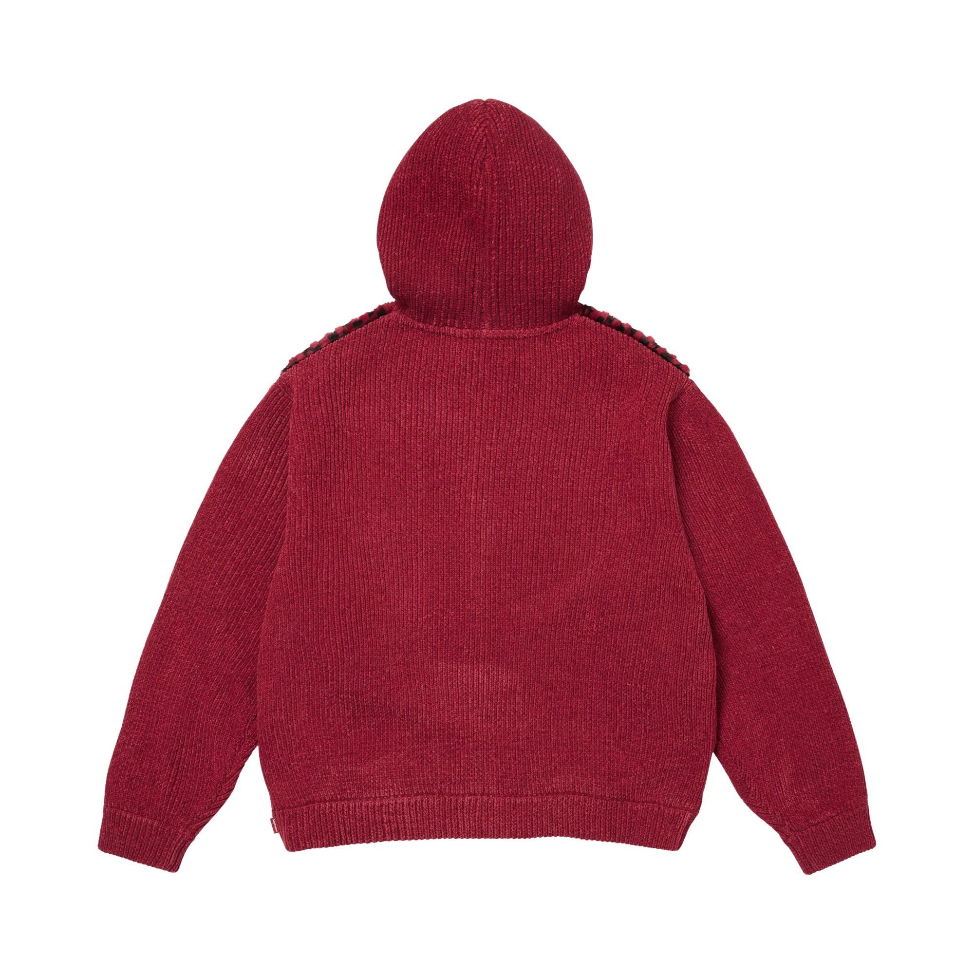 Buy Supreme Checkerboard Faux Fur Zip Up Hooded Sweater 'Red