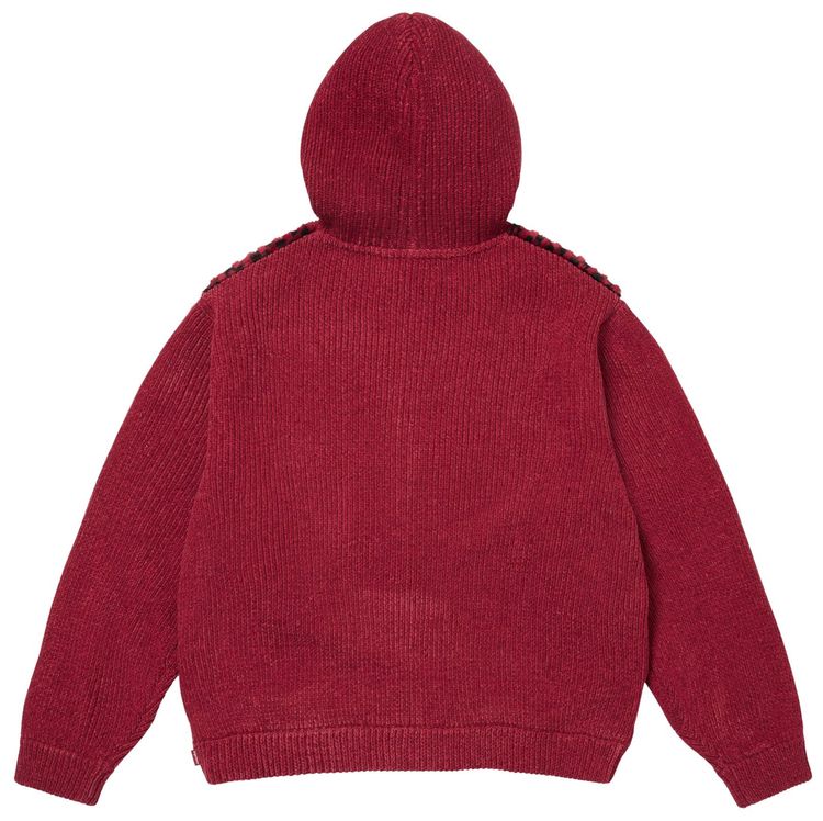 Supreme Checkerboard Faux Fur Zip Up Hooded Sweater Red