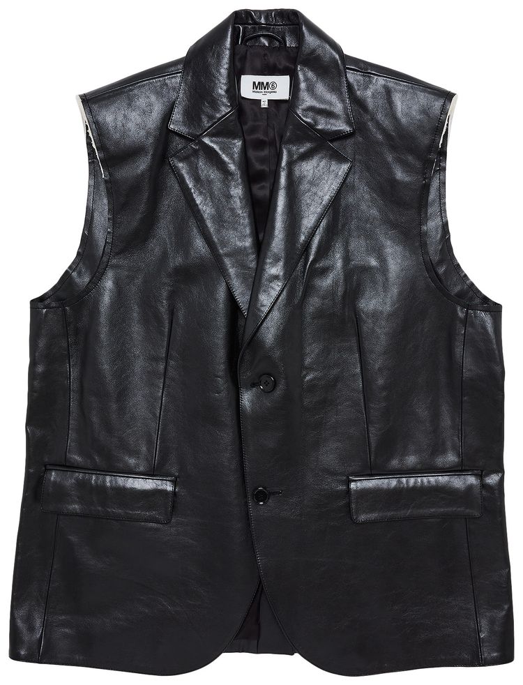 MM6 Maison Margiela Sheepskin Leather Sleeveless Gilet Black