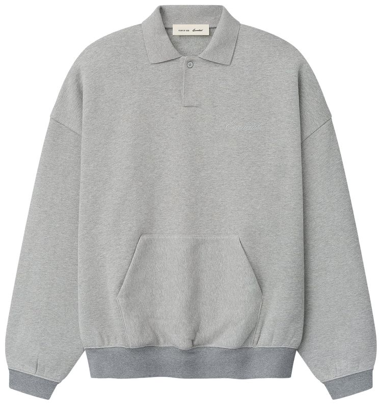 Fear of God Essentials Signature 90s Polo Sweatshirt HeatherDark Concrete Heather