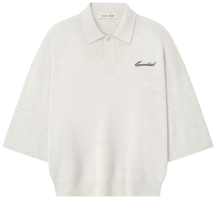 Fear of God Essentials Signature Quarter Sleeve 90s Knit Polo Oatmeal Heather