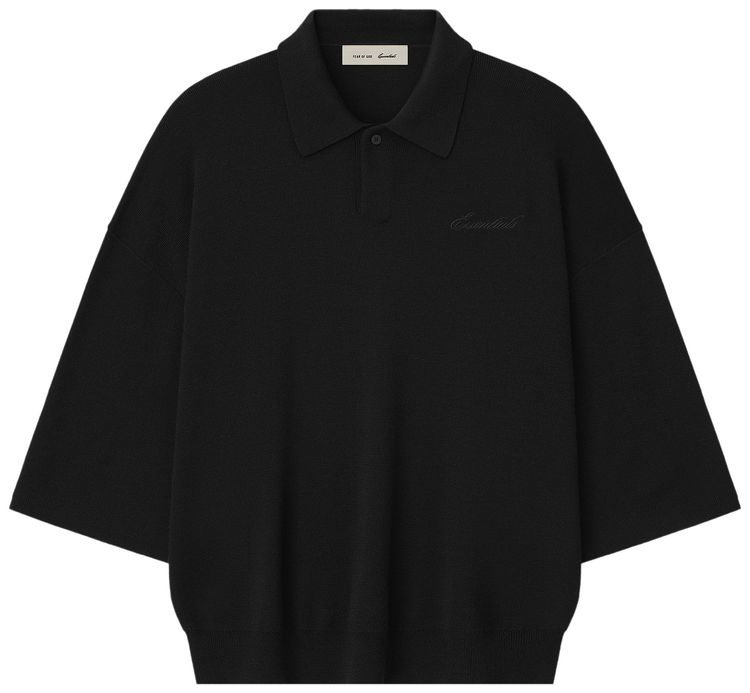 Fear of God Essentials Signature Quarter Sleeve 90s Knit Polo Vintage Black