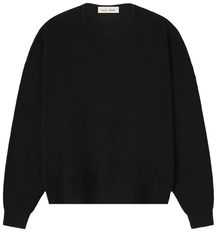 Fear of God Essentials Signature Waffle 90s Crewneck Sweater Vintage Black