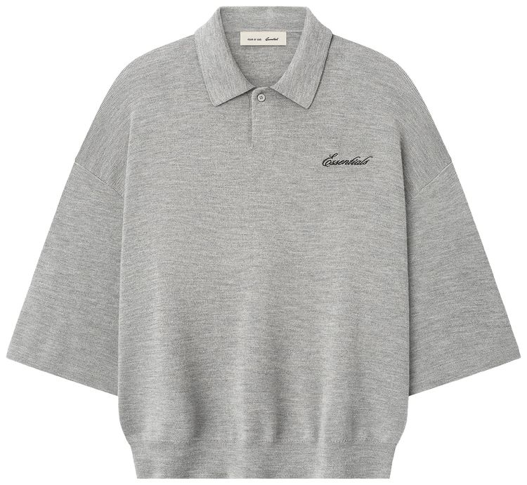 Fear of God Essentials Signature Quarter Sleeve 90s Knit Polo Concrete Heather