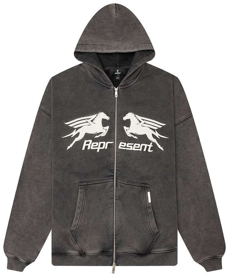 Represent Clo Pegasus Zip Through Hoodie Vintage Grey