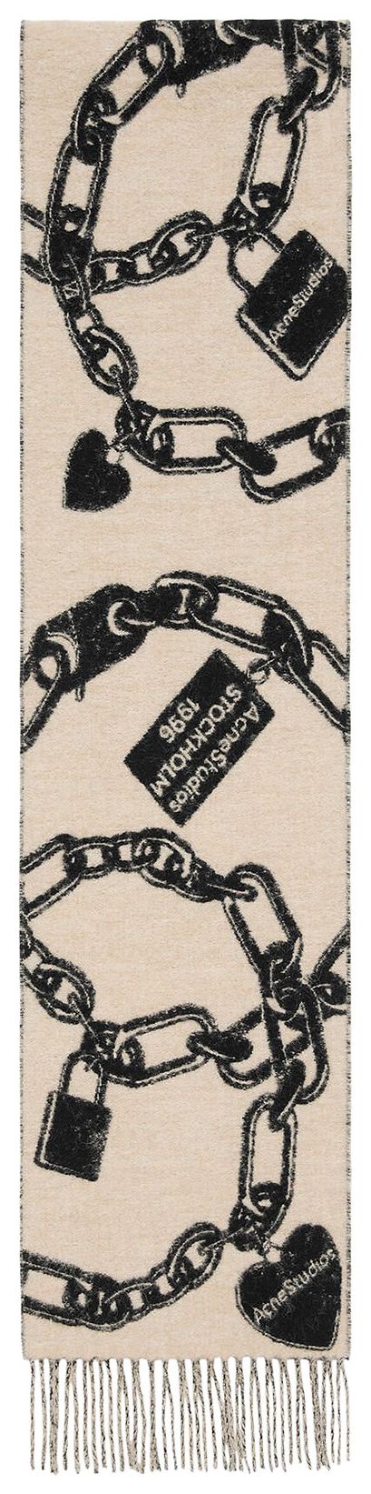 Acne Studios Chain Logo Wool Scarf BeigeBlack