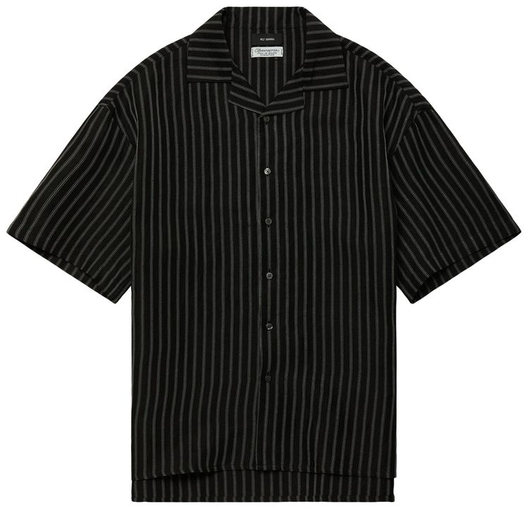 Willy Chavarria Camp Collar Short Sleeve Shirt BlackWhite Stripe