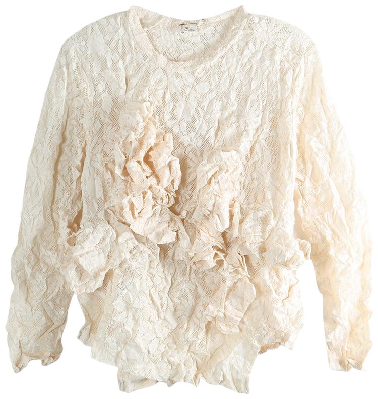 Comme des Garcons Lace Ruffled T Shirt Ivory