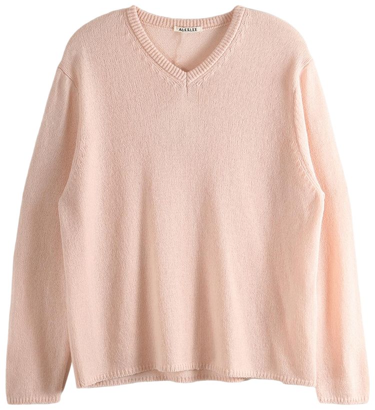 Auralee Summer Cashmere Knit V Neck Pullover Light Pink