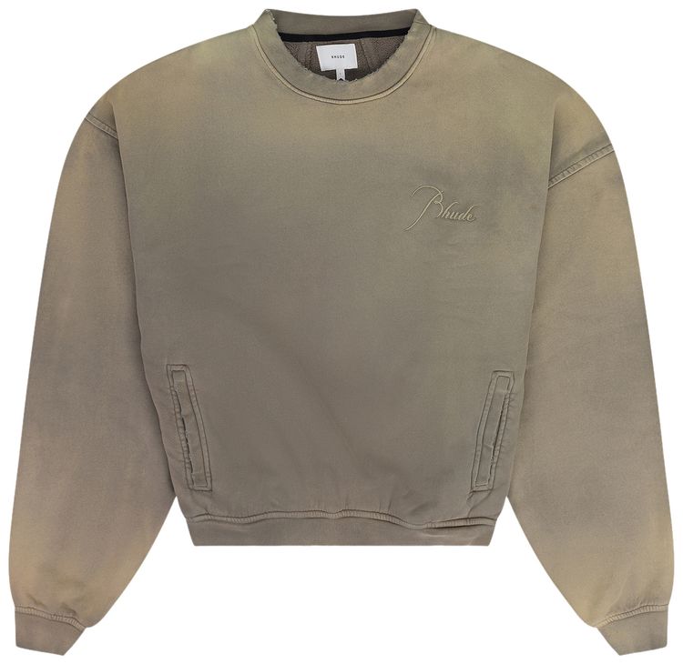 Rhude Script Logo Sunfaded Crewneck Green