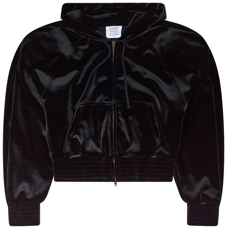 Vetements Velvet Rounded Shoulder Zip Up Hoodie Black