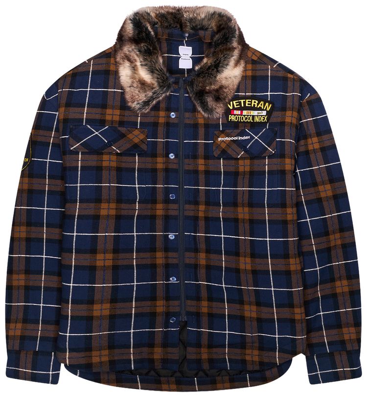 Protocol Index Fur Flannel Shirt Jacket Navy