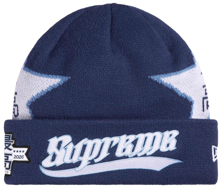 Supreme New Era Stars Beanie Navy